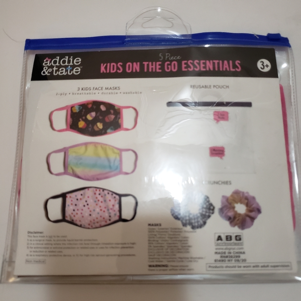 New Kids Face Masks and Scrunchie Set NWT 5 piece set Rainbow Cupcake Pink Blue - Picture 2 of 7